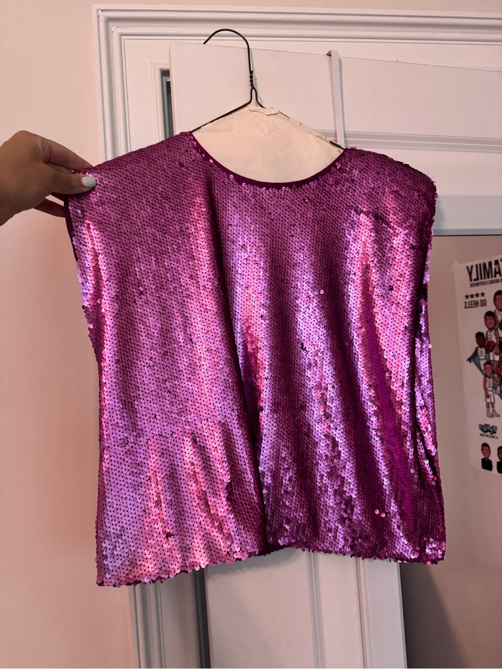 Pink/Violet Sequin Sleeveless Tunic Top with shoulder pads embedded